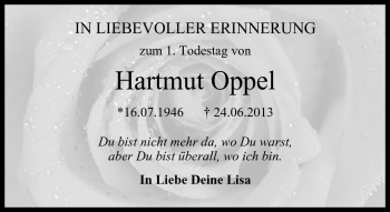 Traueranzeige von Hartmut Oppel von Neue Presse Coburg