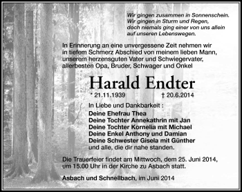 Traueranzeige von Harald Endter von Südthüringer Presse