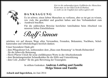 Traueranzeige von Ralf Simon von Südthüringer Presse