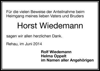 Traueranzeige von Horst Wiedemann von Frankenpost
