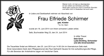 Traueranzeige von Elfriede Schirmer von Frankenpost