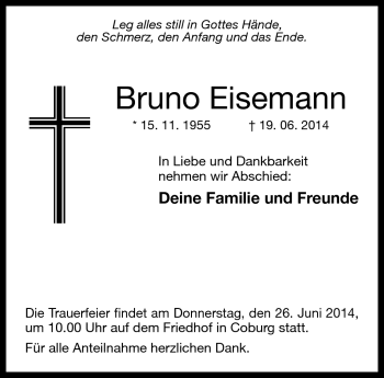 Traueranzeige von Bruno Eisemann von Neue Presse Coburg