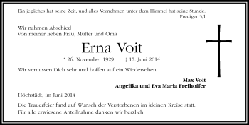 Traueranzeige von Erna Voit von Frankenpost