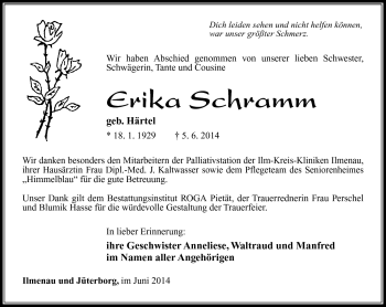 Traueranzeige von Erika Schramm von Südthüringer Presse