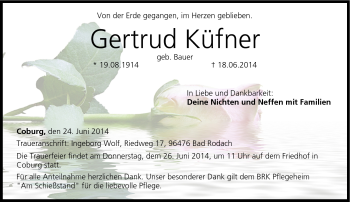 Traueranzeige von Gertrud Küfner von Neue Presse Coburg