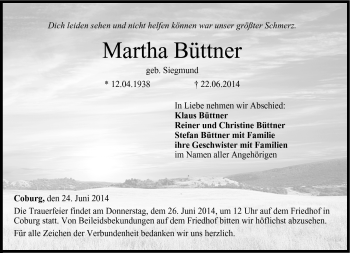 Traueranzeige von Martha Büttner von Neue Presse Coburg