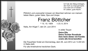 Traueranzeige von Franz Böttcher von Frankenpost