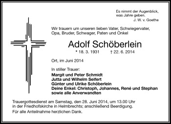 Traueranzeige von Adolf Schöberlein von Frankenpost