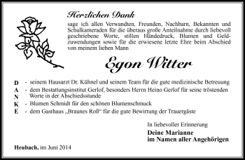 Traueranzeige von Egon Witter von Südthüringer Presse