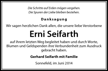 Traueranzeige von Erni Seifarth von Neue Presse Coburg