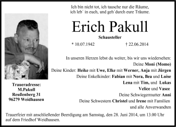 Traueranzeige von Erich Pakull von Neue Presse Coburg