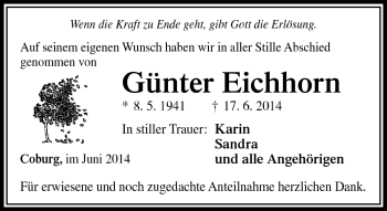 Traueranzeige von Günter Eichhorn von Neue Presse Coburg