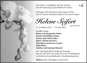 Traueranzeige von Helene Seifert von Südthüringer Presse