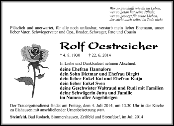 Traueranzeige von Rolf Oestreicher von Südthüringer Presse