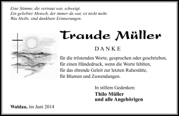 Traueranzeige von Traude Müller von Südthüringer Presse