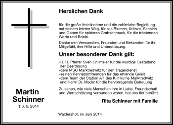 Traueranzeige von Martin Schinner von Frankenpost
