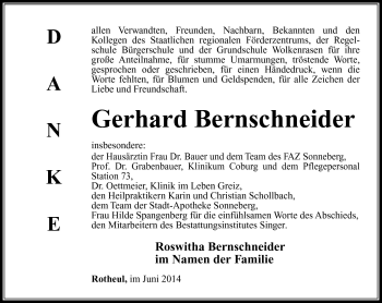 Traueranzeige von Gerhard Bernschneider von Südthüringer Presse