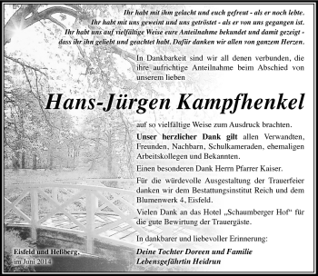 Traueranzeige von Hans-Jürgen Kampfhenkel von Südthüringer Presse