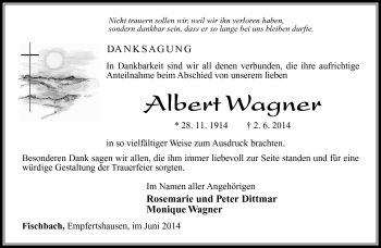 Traueranzeige von Albert Wagner von Südthüringer Presse