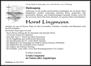 Traueranzeige von Horst Lingmann von Südthüringer Presse