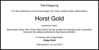 Traueranzeige von Horst Gold von Neue Presse Coburg