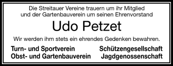 Traueranzeige von Udo Petzet von Frankenpost
