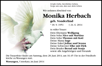 Traueranzeige von Monika Herbach von Südthüringer Presse