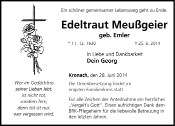 Traueranzeige von Edeltraut Meußgeier von Neue Presse Coburg