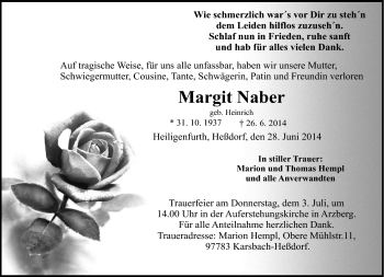 Traueranzeige von Margit Naber von Frankenpost