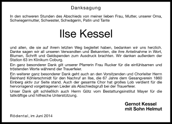 Traueranzeige von Ilse Kessel von Neue Presse Coburg