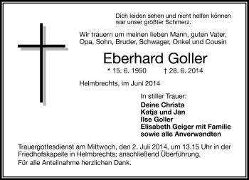 Traueranzeige von Eberhard Goller von Frankenpost