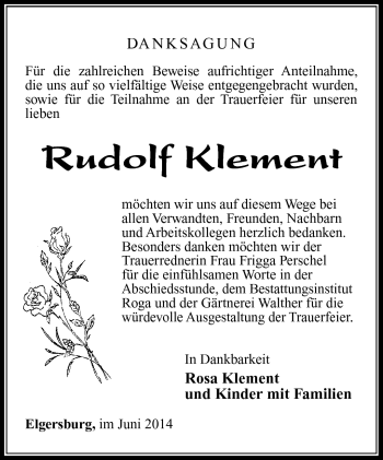 Traueranzeige von Rudolf Klement von Südthüringer Presse