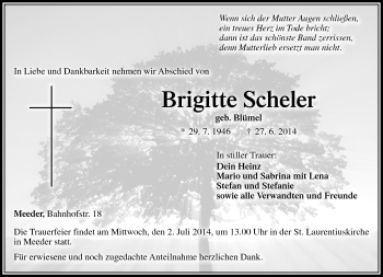 Traueranzeige von Brigitte Scheler von Neue Presse Coburg