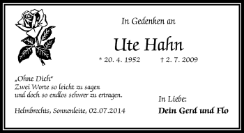 Traueranzeige von Ute Hahn von Frankenpost