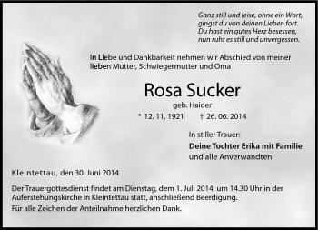 Traueranzeige von Rosa Sucker von Neue Presse Coburg