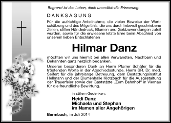 Traueranzeige von Hilmar Danz von Südthüringer Presse
