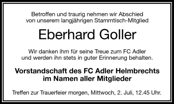 Traueranzeige von Eberhard Goller von Frankenpost