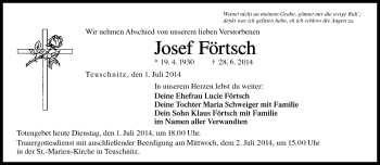 Traueranzeige von Josef Förtsch von Neue Presse Coburg