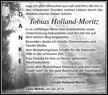 Traueranzeige von Tobias Holland-Moritz von Südthüringer Presse