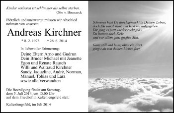 Traueranzeige von Andreas Kirchner von Südthüringer Presse