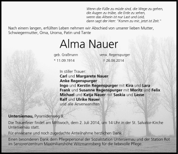 Traueranzeige von Alma Nauer von Neue Presse Coburg