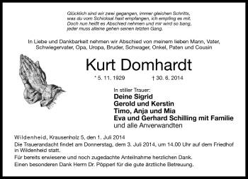 Traueranzeige von Kurt Domhardt von Neue Presse Coburg