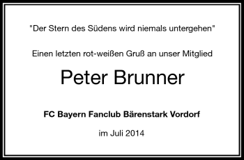Traueranzeige von Peter Brunner von Frankenpost