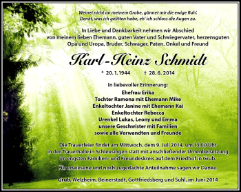 Traueranzeige von Karl-Heinz Schmidt von Südthüringer Presse