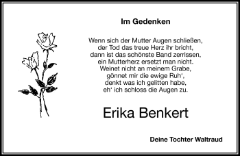 Traueranzeige von Erika Benkert von Frankenpost
