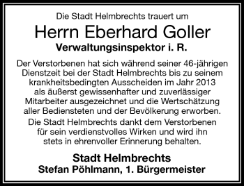Traueranzeige von Eberhard Goller von Frankenpost