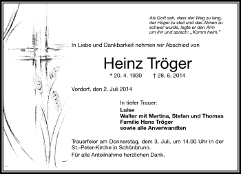 Traueranzeige von Heinz Tröger von Frankenpost