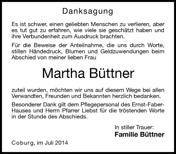 Traueranzeige von Martha Büttner von Neue Presse Coburg