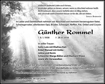 Traueranzeige von Günter Rommel von Südthüringer Presse