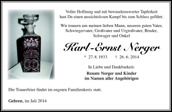 Traueranzeige von Karl-Ernst Nerger von Südthüringer Presse